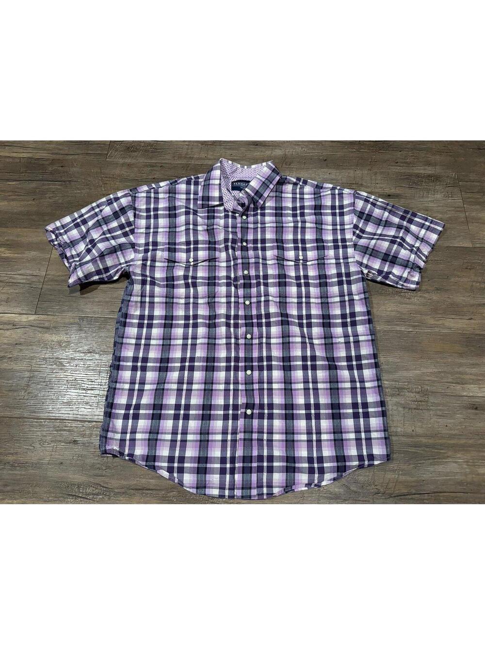 Panhandle Slims Mens Western Purple Plaid Button Up Shirt Sz L EUC
